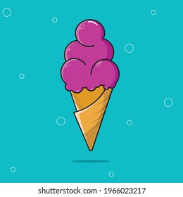 Strawberry ice-cream vector illustration. Ice-cream logo or icon. 2D flat minimal design. 