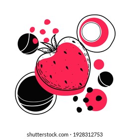 Strawberry icon, abstract. A modern illustration of strawberries in the style of a line, doodle. Great for logo, icon, social media, print, product design. Vector.
