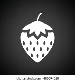 Strawberry icon. Black background with white. Vector illustration.