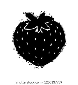strawberry icon. Black ink with splashes on white background