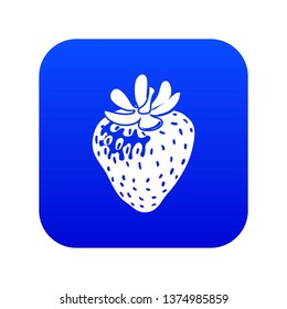Strawberry icon blue vector isolated on white background