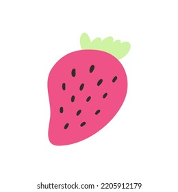 Strawberry icon in cartoon flat style. Vector illustration of fresh juicy berry, pop girly sticker.
