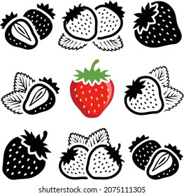 Strawberry icon collection - outline and silhouette vector illustration	