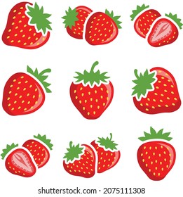 Strawberry Icon Collection - Outline And Silhouette Vector Illustration