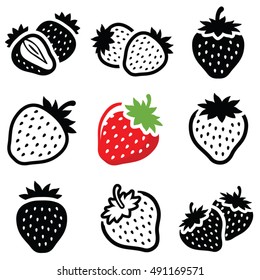 Strawberry icon collection - vector outline and silhouette