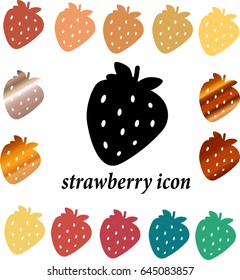 strawberry icon. Different color. Vector. Logos or emblems. Golden textures.
