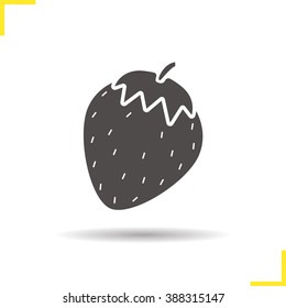 Strawberry icon. Drop shadow silhouette symbol. Seasonal agricultural berry. Strawberry logo concept. Vector isolated illustration