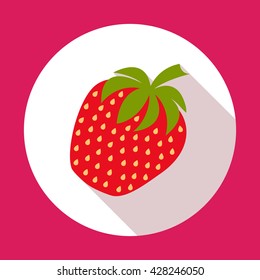 Strawberry icon. Flat design with long shadow. Vector illustration.