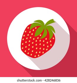 Strawberry icon. Flat design with long shadow. Vector illustration.