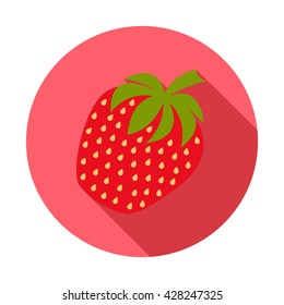 Strawberry icon. Flat design with long shadow. Vector illustration.
