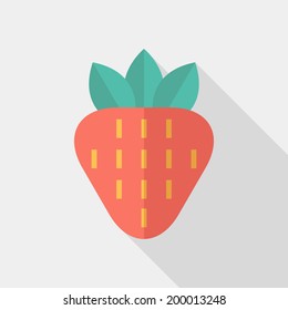 Strawberry icon. Flat design style modern vector illustration. Isolated on stylish color background. Flat long shadow icon. Elements in flat design.