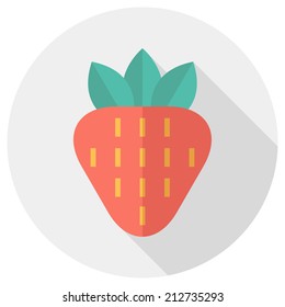 Strawberry icon. Flat design style modern vector illustration. Isolated on stylish color background. Flat long shadow icon. Elements in flat design.