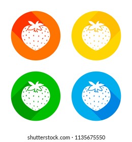 strawberry icon. Flat white icon on colored circles background. Four different long shadows in each corners
