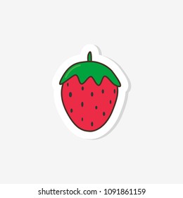 strawberry icon. Illustration in the style of pop art. Cartoon sticker, patch. Design for printing on fabric, clothing, paper.