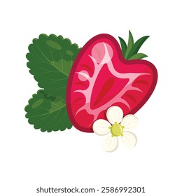 Strawberry icon. Isolated illustration of strawberry on white background. Berries illustration. Fresh and juisy berries.  Colourful design and decoration element. Flat design. Vector illustration.