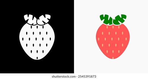 Strawberry icon with leaves designed with outline. Flat strawberry symbol element. Vector illustration. Fragaria