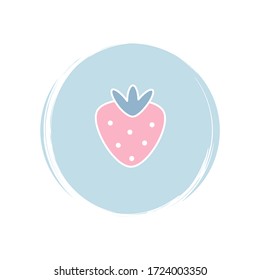 Strawberry icon logo vector illustration on circle with brush texture for social media story highlight
