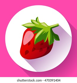 Strawberry icon with long shadow. logo or symbol