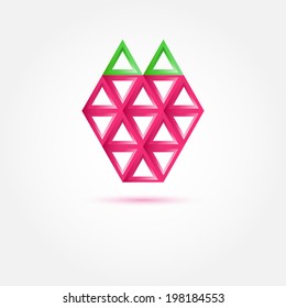 Strawberry Icon made with triangles - abstract vector symbol 