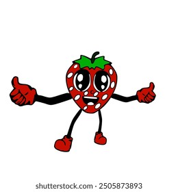 Icono de fresa mascota Vector de animación sonriente Y pulgar mano
