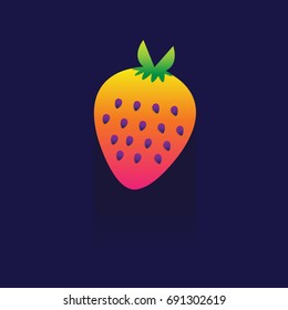 strawberry icon. on blue background. symbol. logo. fruit