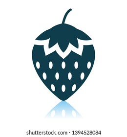 Strawberry Icon On Gray Background. Shadow Reflection Design. Vector Illustration.