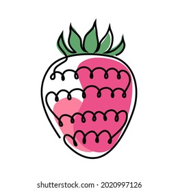 Strawberry icon in one line drawing style isolated on white background.