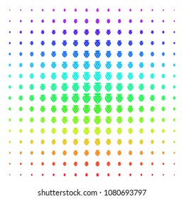 Strawberry icon rainbow colored halftone pattern. Vector strawberry items organized into halftone grid with vertical spectral gradient. Designed for backgrounds, covers and abstraction compositions.