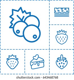 Strawberry icon. set of 6 strawberry outline icons such as currant, strawberry, cake slice
