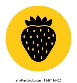 Strawberry icon. Icon from the set. Black silhouette on bright yellow background. Vector illustration