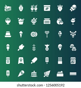 strawberry icon set. Collection of 36 filled strawberry icons included Chocolate bar, Cream, Ice cream, Cake slice, Jam, Ice lolly, Bonbon, Pineapple, Fruits, Popsicle stick, Kiwi