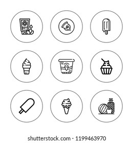 Strawberry icon set. collection of 9 outline strawberry icons with cheesecake, cream, fruit icons. editable icons.