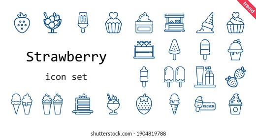 strawberry icon set. line icon style. strawberry related icons such as cake slice, ice cream, fruit, strawberry, cream, vegetables, popsicle, cupcake, frozen yogurt, 