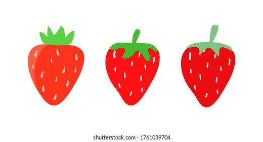 Strawberry icon set on white background.