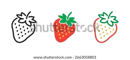 Strawberry icon set. Summer berry linear icons. Editable stroke. Flat design. Vector illustration.