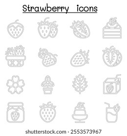 Strawberry icon set in thin line style