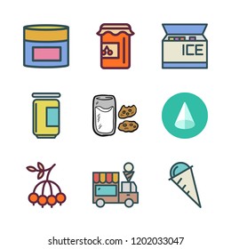 strawberry icon set. vector set about jam, berry, ice cream and cone icons set.