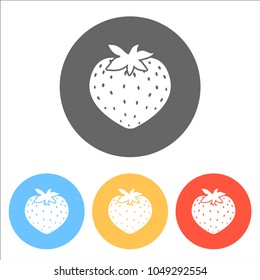 strawberry icon. Set of white icons on colored circles