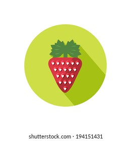 Strawberry icon with shadow in flat design