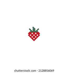 Strawberry icon or sign isolated on white background, Vector illustration pixel art. 8 bit, red, berry, fruit, retro, symbol, video game, food.