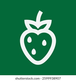 Strawberry icon symbol vector. White Strawberry Icon on Green Background.