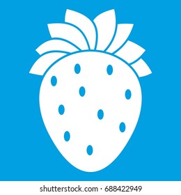 Strawberry icon white isolated on blue background vector illustration