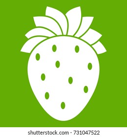 Strawberry icon white isolated on green background. Vector illustration