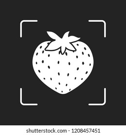 strawberry icon. White object in camera autofocus on dark background