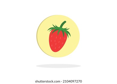 Icono de fresa, círculo amarillo con sombra sobre fondo blanco, ilustración moderna del tamaño del vector.