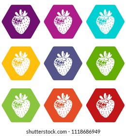 Strawberry icons 9 set coloful isolated on white for web