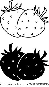 Iconos de fresa. Iconos Vectoriales En Blanco Y Negro De La Baya Madura. Comida Natural Y Orgánica. Dulce postre. Concepto de fruta