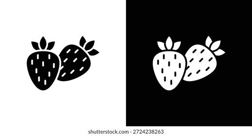 Ícones de morango conceito de vetor plano. Ilustrações em preto e branco