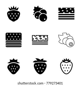 Strawberry icons. set of 9 editable filled and outline strawberry icons such as currant, strawberry