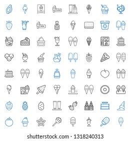 strawberry icons set. Collection of strawberry with ice cream, cake pop, carambola, mangosteen, fruit, cream, berry, pineapple, kiwi, ice cream cone. Editable and scalable strawberry icons.